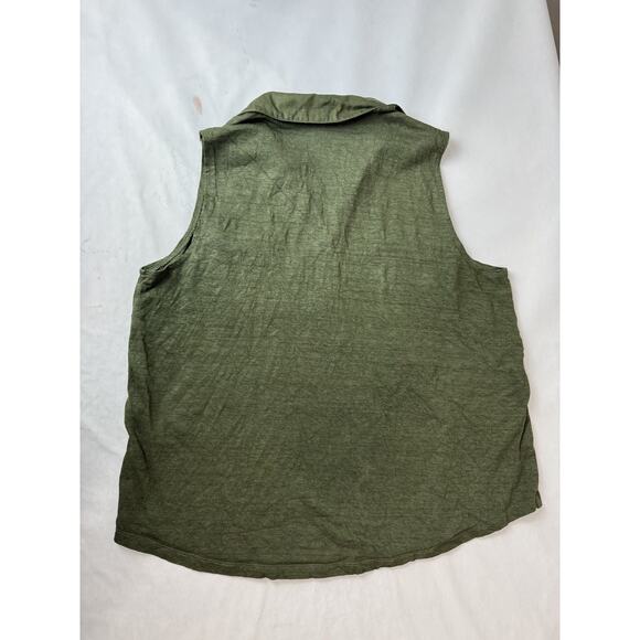 Chico's Linen Sleeveless Shirt Boho Goblincore Casual Green Shirt Size 3 (XL) - Picture 2 of 7